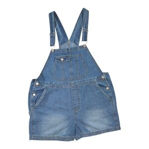No Boundaries Denim Shortalls Blue XL (15-17) Cotton Buckle Back Adjustable Fun